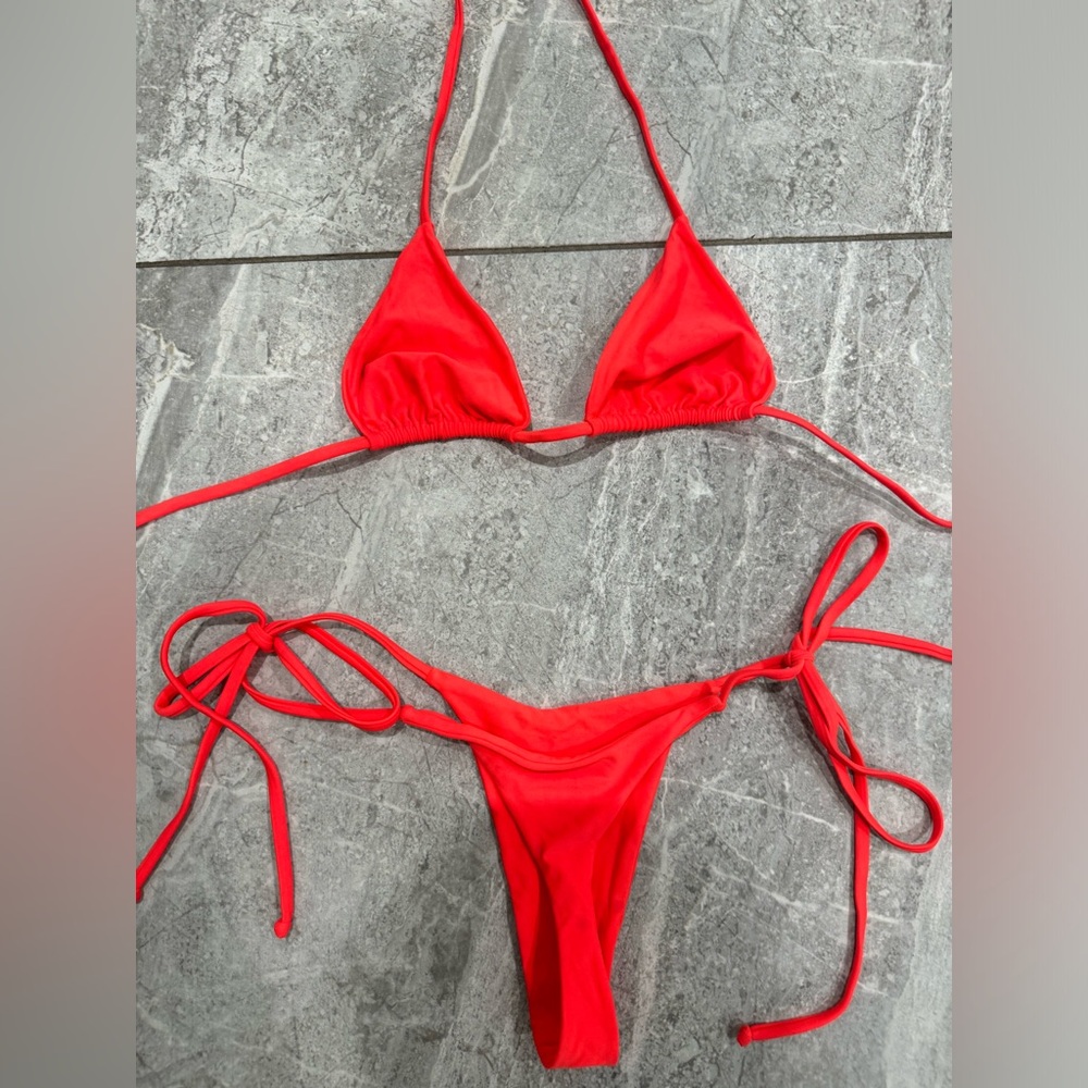 Tie-Side Triangle Bikini in Coral - Picture 5 of 6